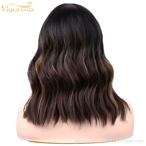 Short cheap price wavy ombre heat resistant vendor wholesale high quality premium curly synthetic lace front wig for black women